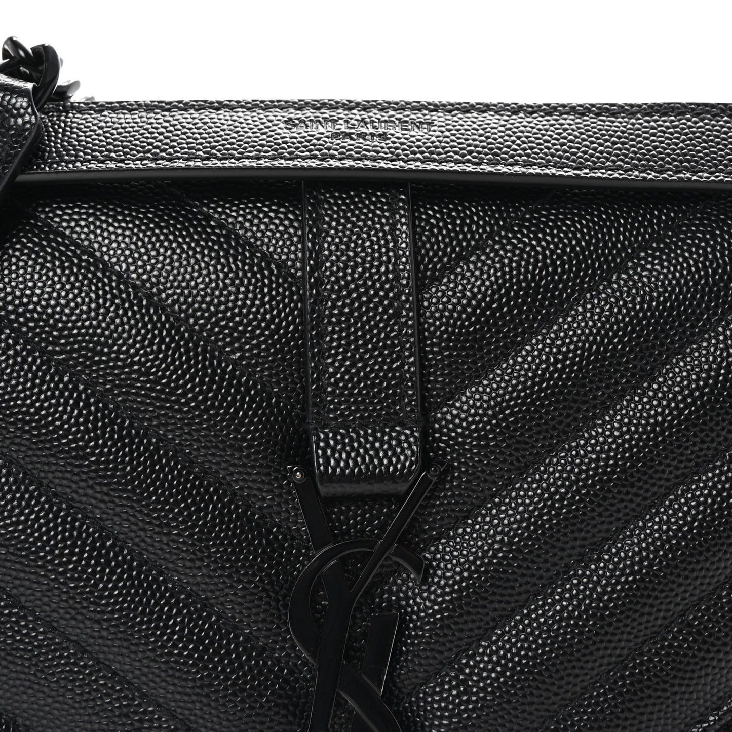 Grain De Poudre Textured Mixed Matelasse Triquilt Medium Monogram Monochrome Satchel Black