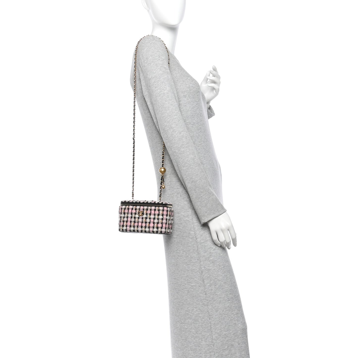 Tweed Pearl Crush Small Vanity Case With Chain Pink Multicolor