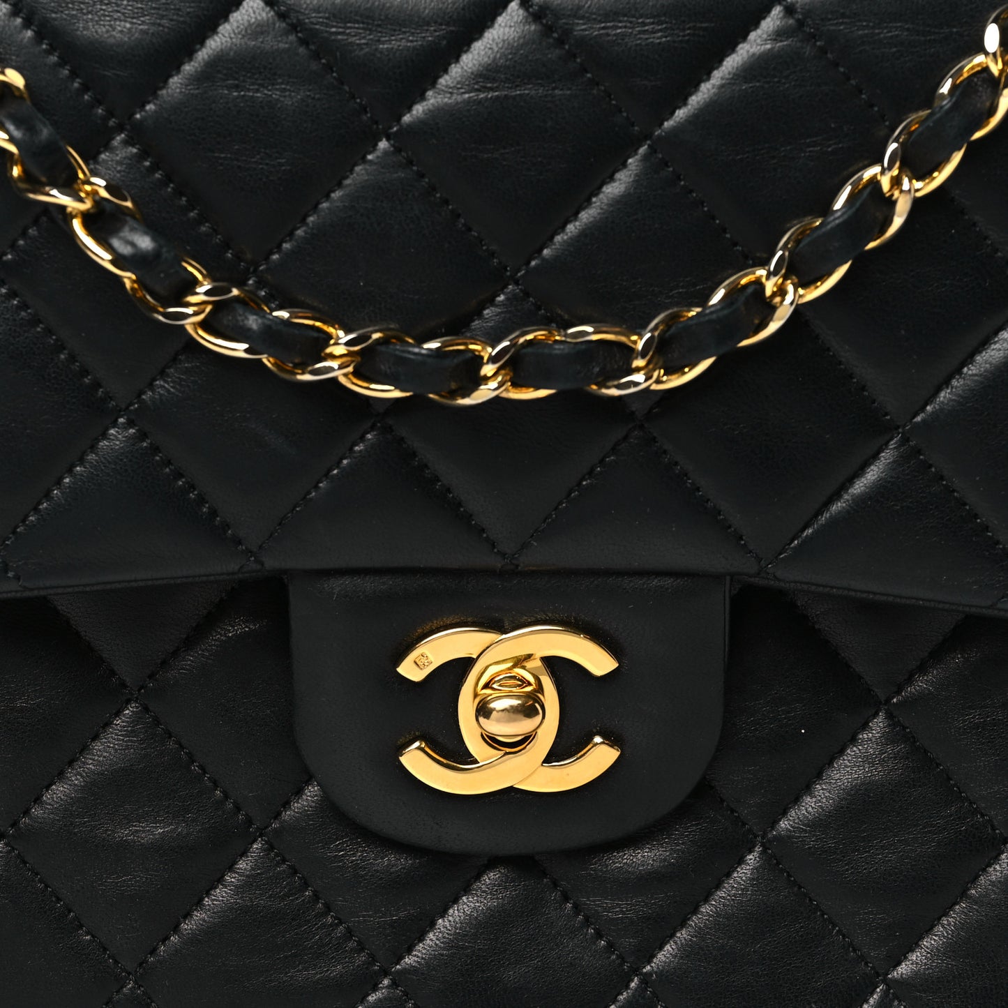 Lambskin Quilted Medium Double Flap Black