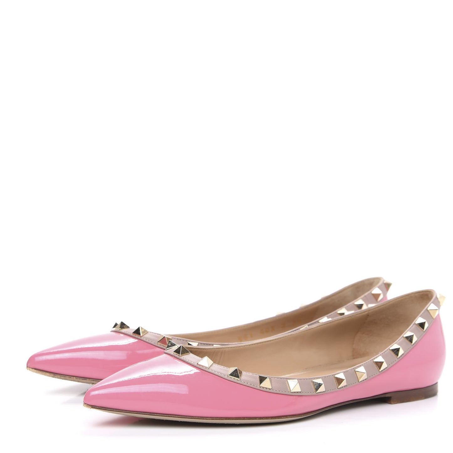 Patent Nappa Rockstud Ballerina Flats 39 Peony Poudre