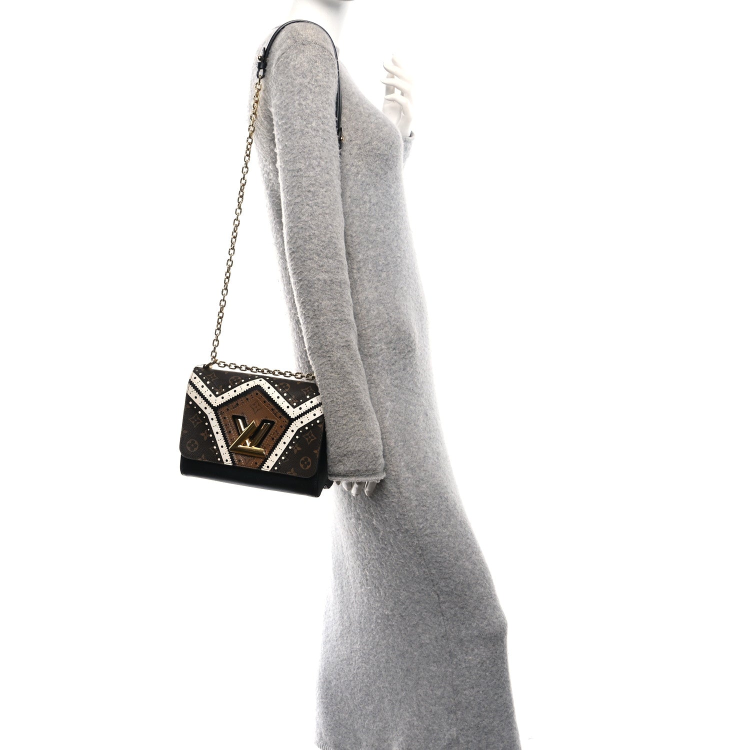 Louis Vuitton Veau Satin Monogram Twist Shoulder Bag MM Black 2 of 10