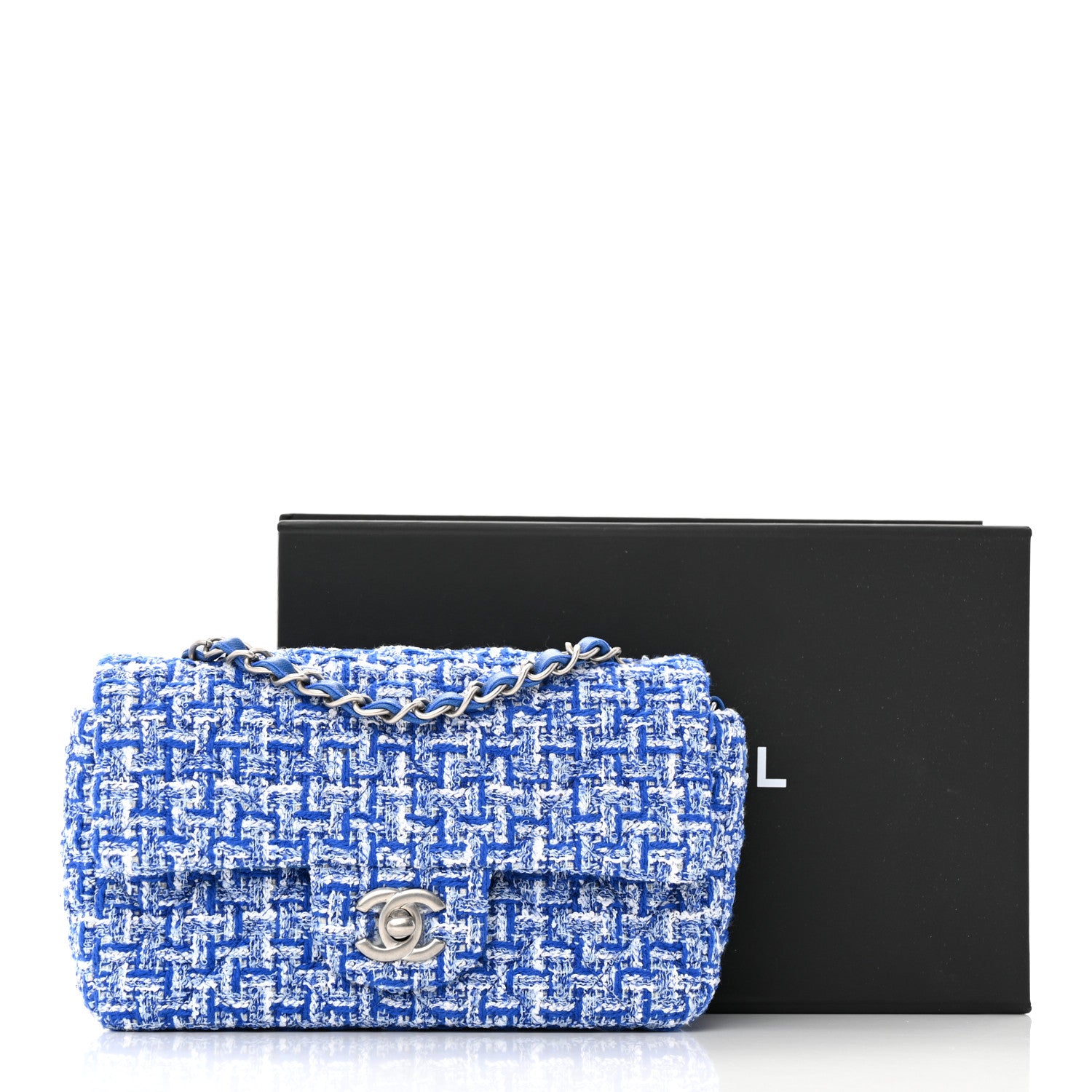 Chanel Tweed Quilted Mini Rectangular Flap Blue White 11 of 11