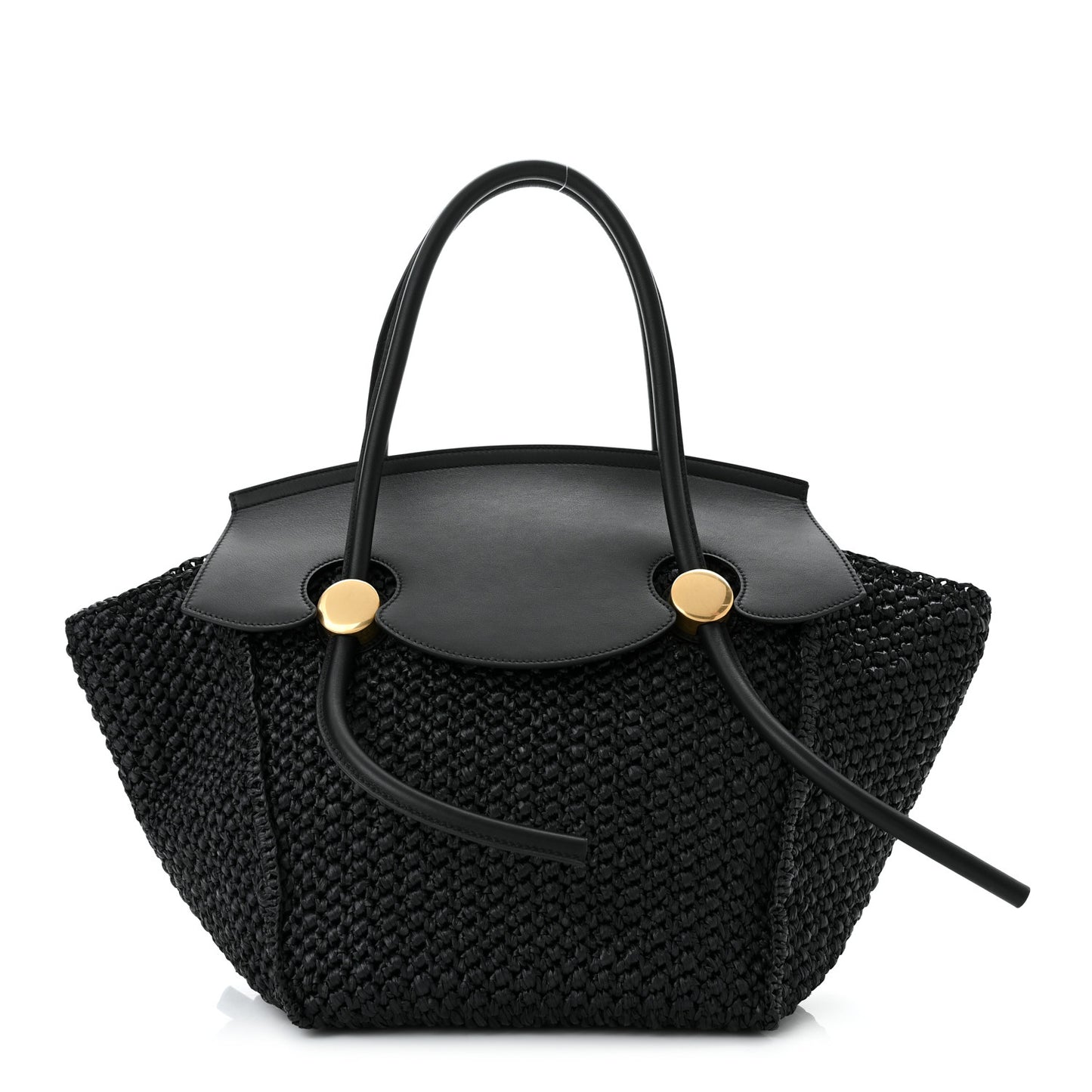 Raffia Calfskin Pipe Bag Black