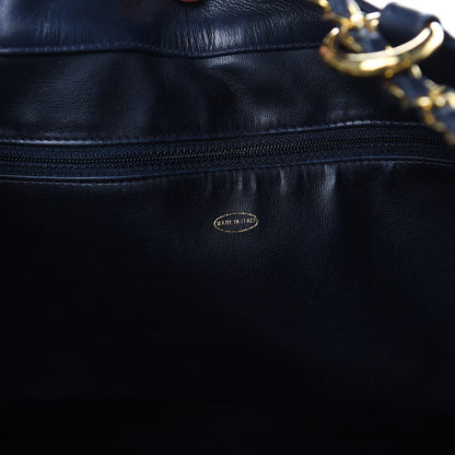 Chanel Lambskin Canvas Quilted CC Drawstring Shoulder Bag Beige Navy 7 of 15