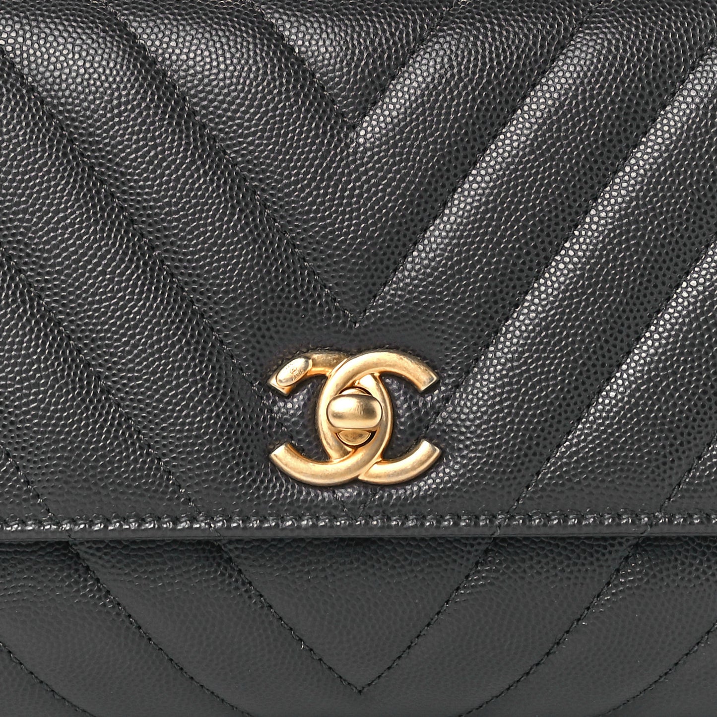 Caviar Chevron Quilted Mini Coco Handle Flap Dark Grey