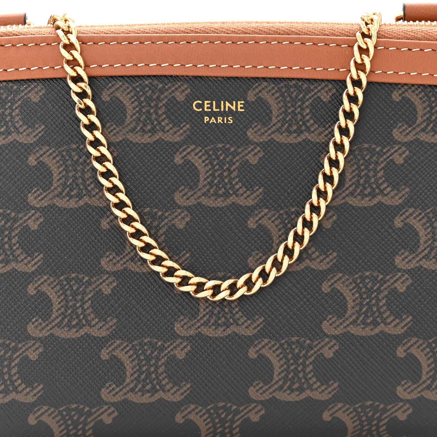 Triomphe Canvas Lambskin Clutch On Chain Tan