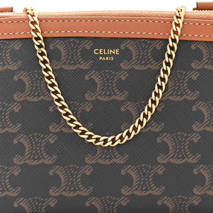 Celine Triomphe Canvas Lambskin Clutch On Chain Tan 8 of 10