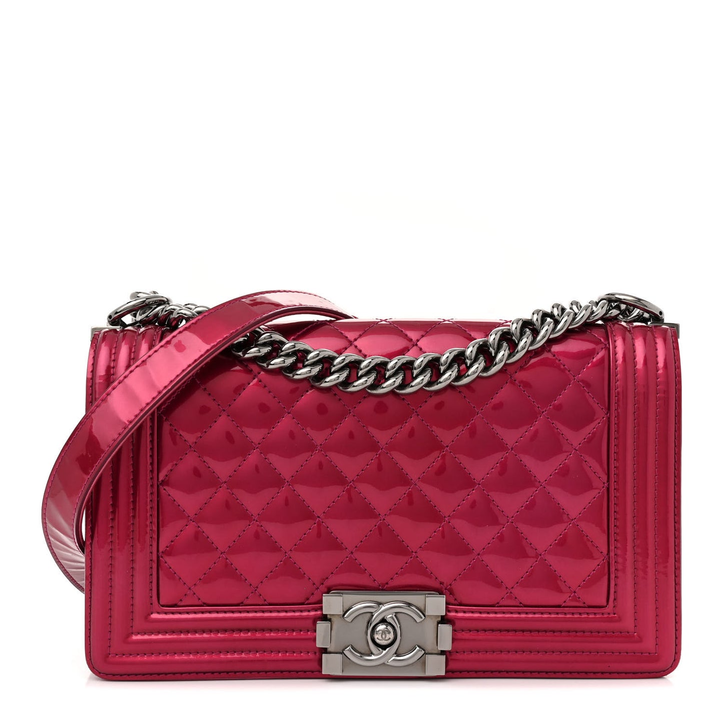 Metallic Patent Calfskin Quilted Medium Boy Flap Pink