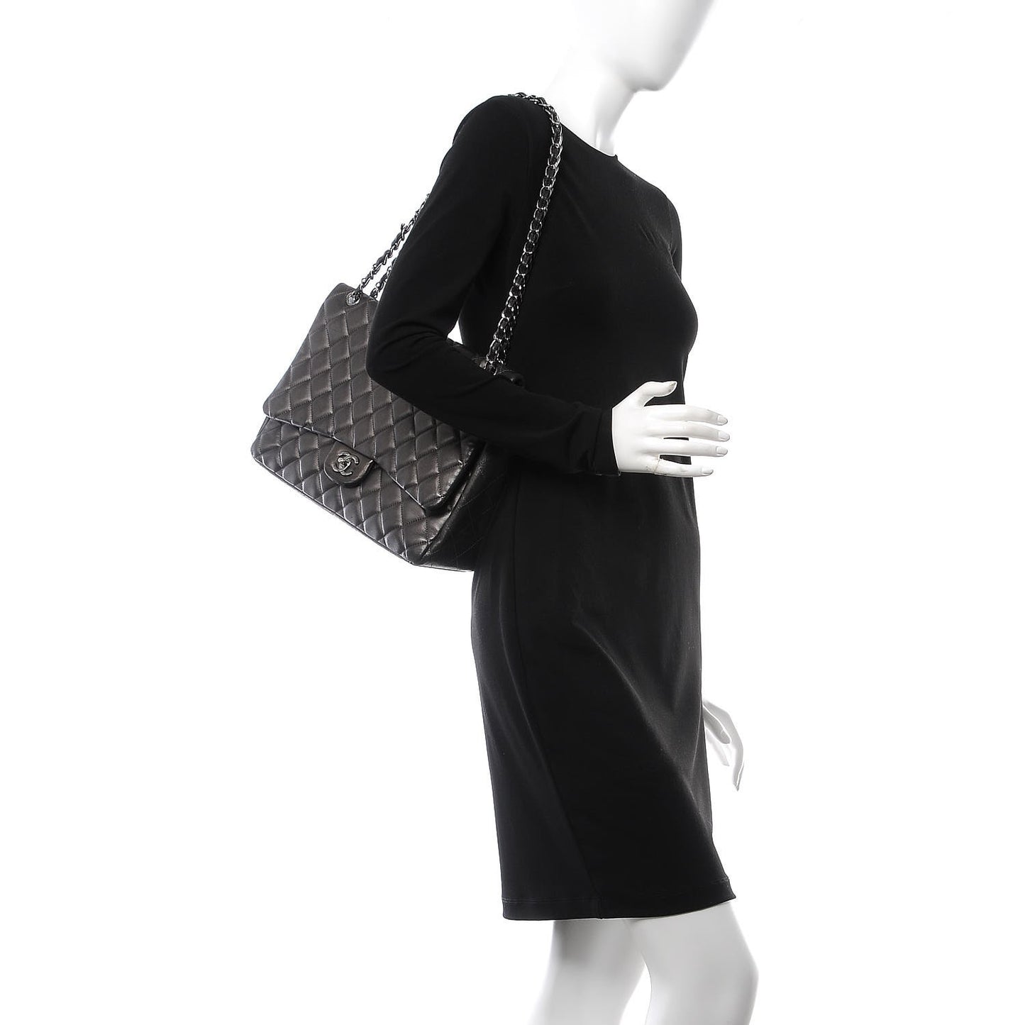 Lambskin Quilted Maxi Single Flap Grey