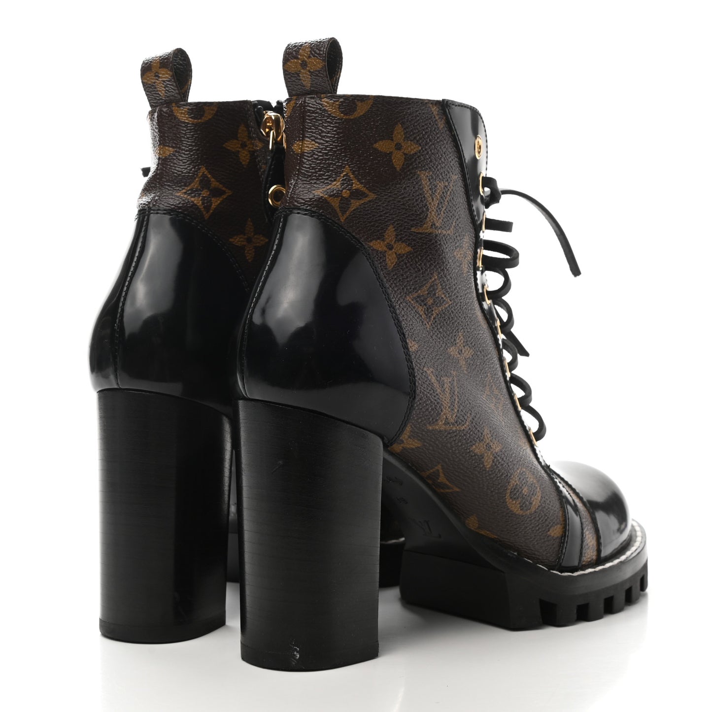 Patent Calfskin Monogram Star Trail Ankle Boots 39 Black