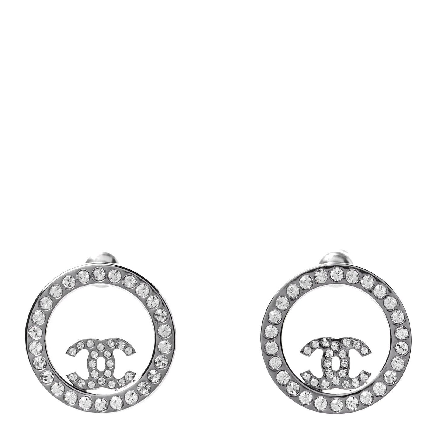 Crystal CC Round Earrings Silver