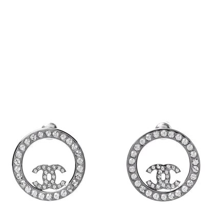 Chanel Crystal CC Round Earrings Silver 1 of 4
