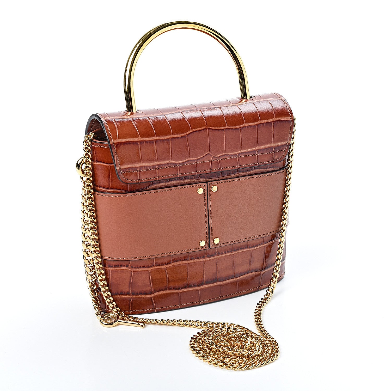 Chloe Calfskin Crocodile Embossed Small Aby Lock Chestnut Brown 2 of 9