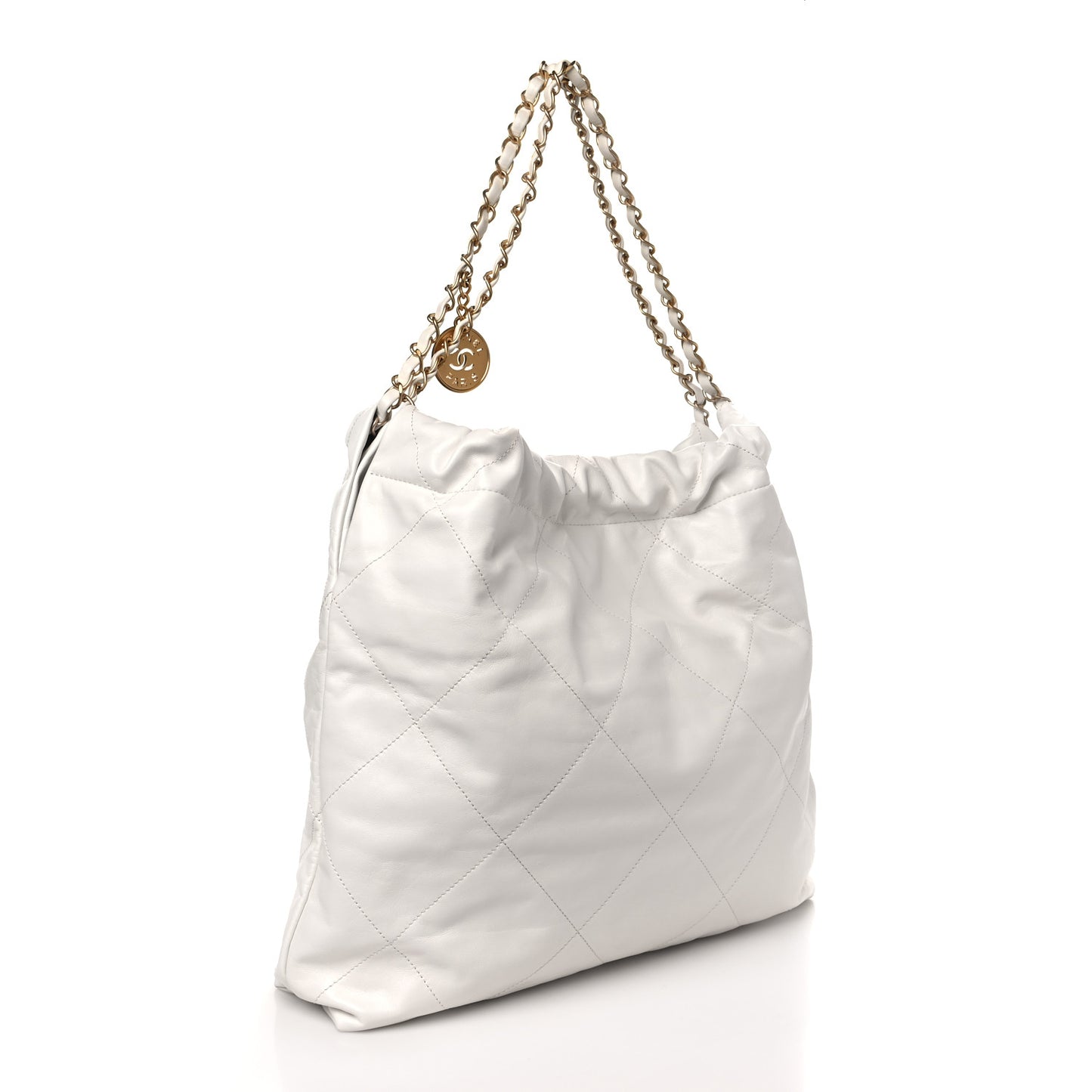 Shiny Calfskin Quilted Chanel 22 White