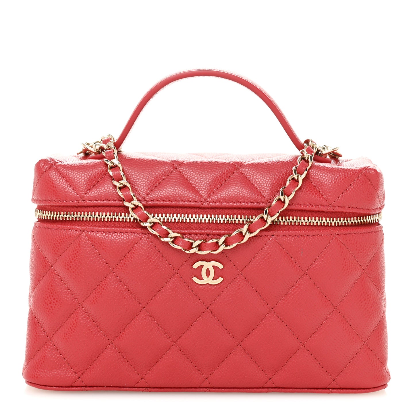 Caviar Quilted Top Handle Slim Vanity With Chain Red