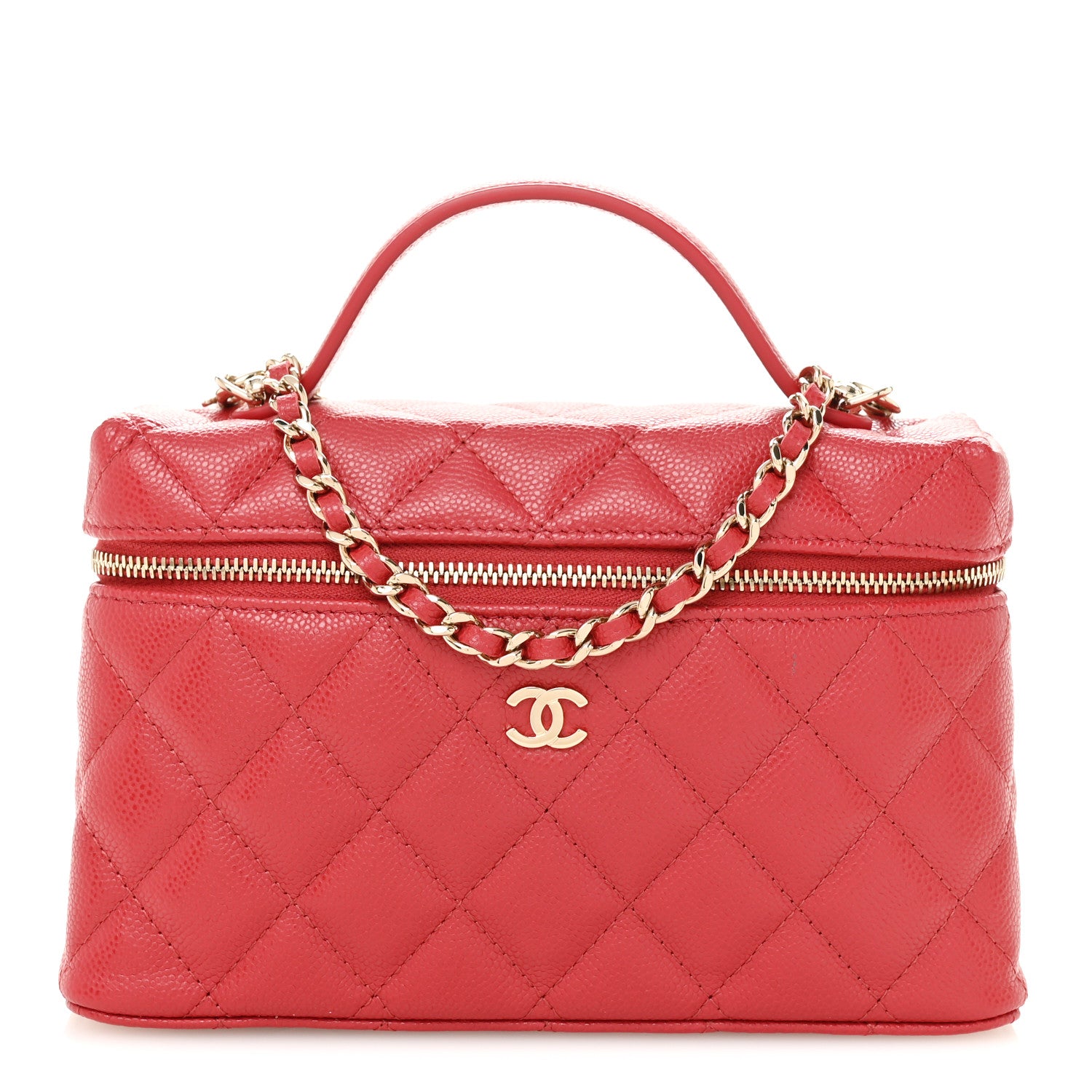 Chanel Caviar Quilted Top Handle Slim Vanity With Chain Red 1 of 11