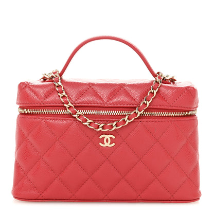 Chanel Caviar Quilted Top Handle Slim Vanity With Chain Red 1 of 11