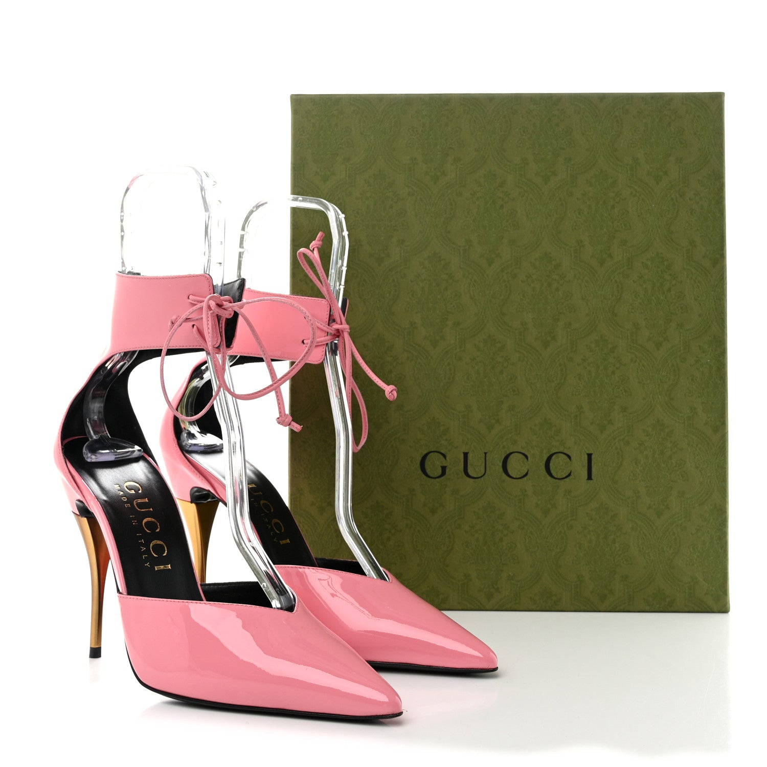 Gucci Vitello Vernice Soft Nappa Priscilla Ankle Cuff Pumps 40 Butterfly Pink 11 of 11