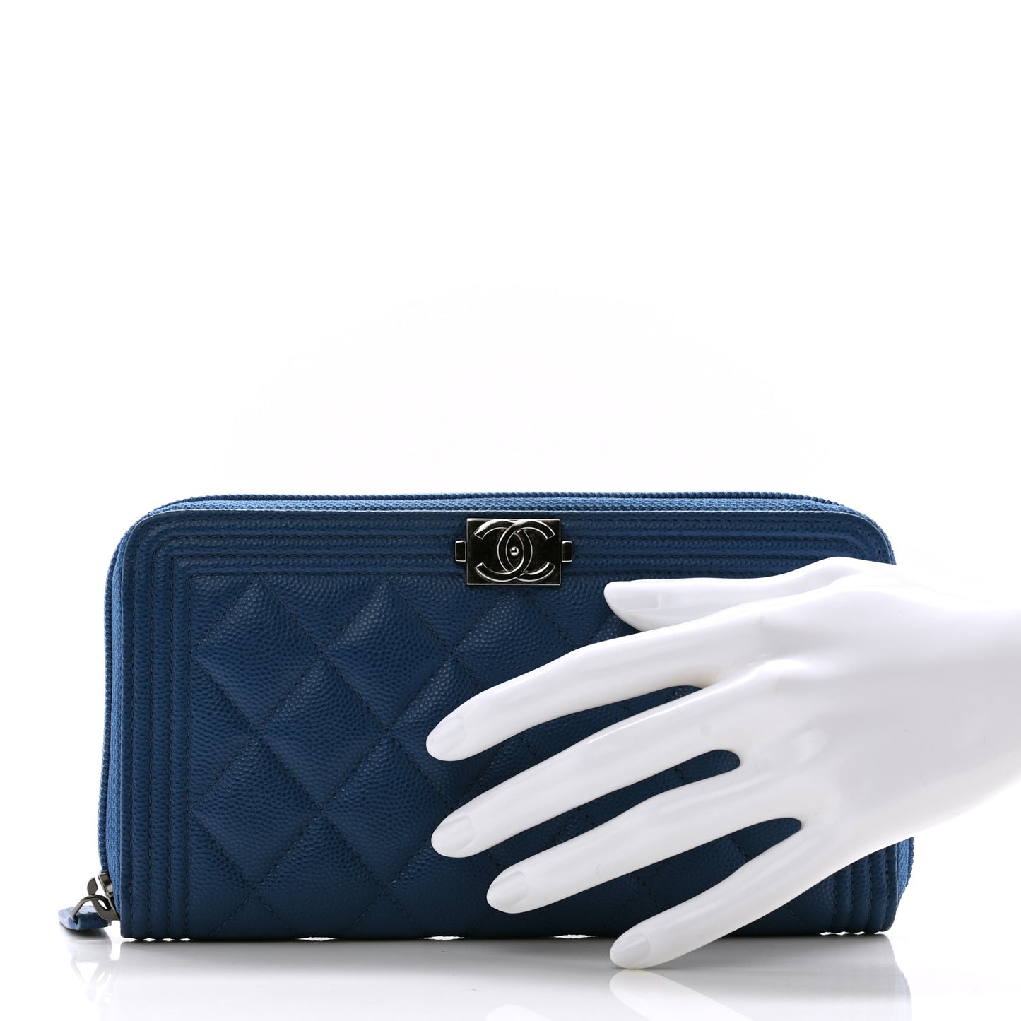 Caviar Quilted Large Boy Zip Around Wallet Blue