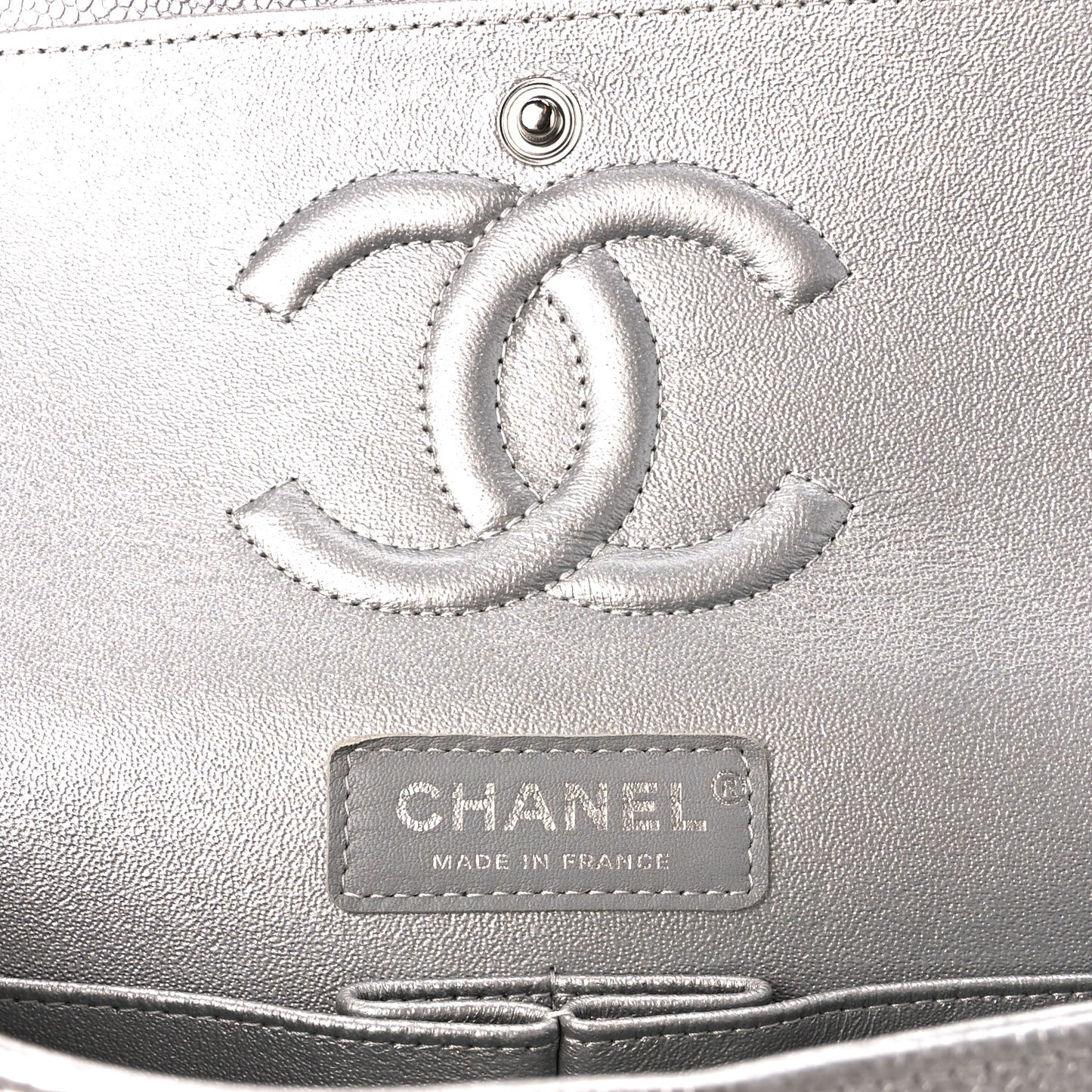 Metallic Caviar Quilted Medium Double Flap Silver