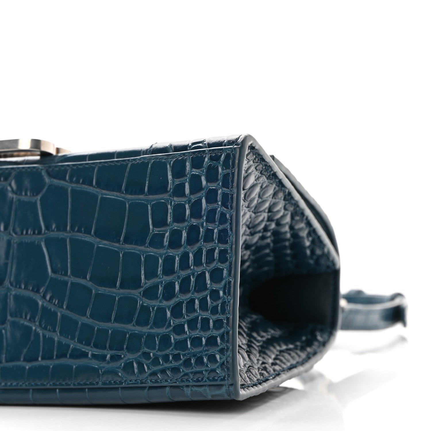 Balenciaga Shiny Calfskin Crocodile Embossed Small Hourglass Top Handle Bag Dark Petrol Blue 10 of 10