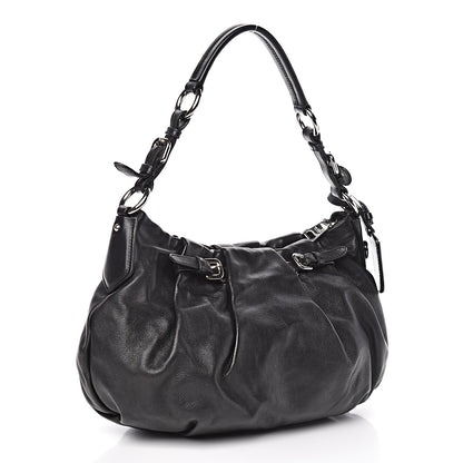 Prada Soft Calf Pleated Hobo Black 3 of 10
