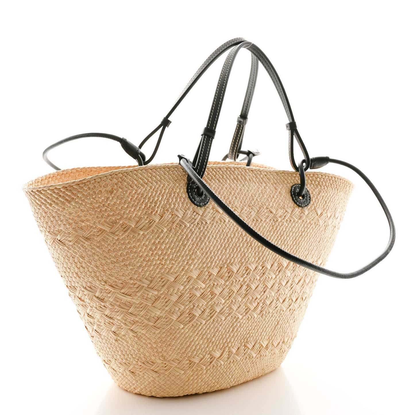 Iraca Palm Calfskin Medium Anagram Basket Bag Natural Black