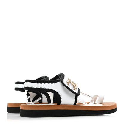 Chanel Fabric Lambskin CC Sandals 38 White 4 of 8