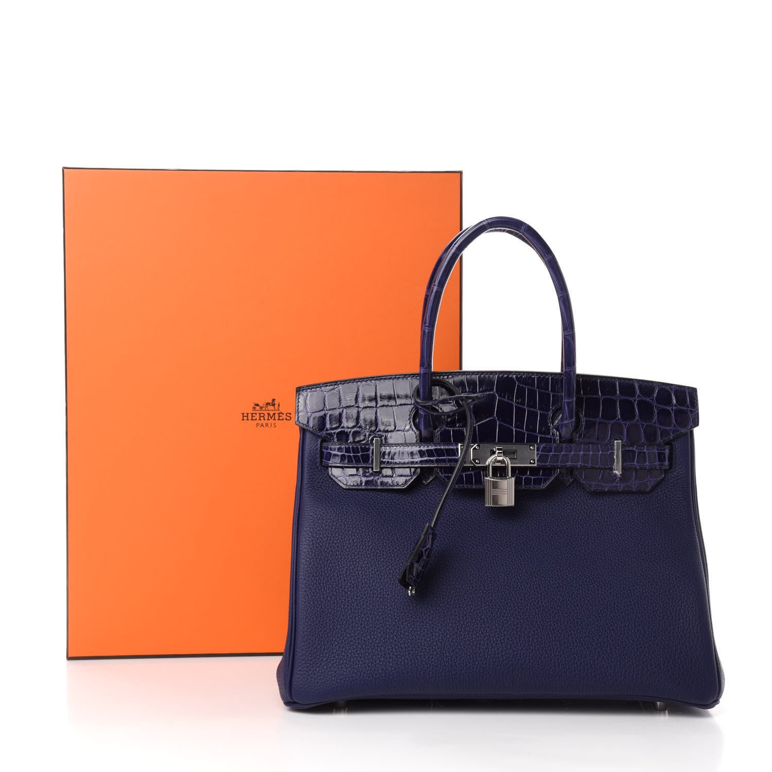 Hermes Togo Shiny Niloticus Crocodile Birkin Touch 30 Bleu Encre 12 of 12
