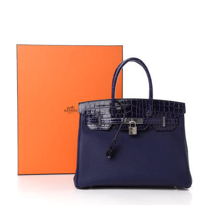Hermes Togo Shiny Niloticus Crocodile Birkin Touch 30 Bleu Encre 12 of 12