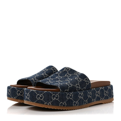 Gucci New Denim GG Monogram Angelina Platform 55mm Slide Sandals 40 Blue Tea 3 of 9