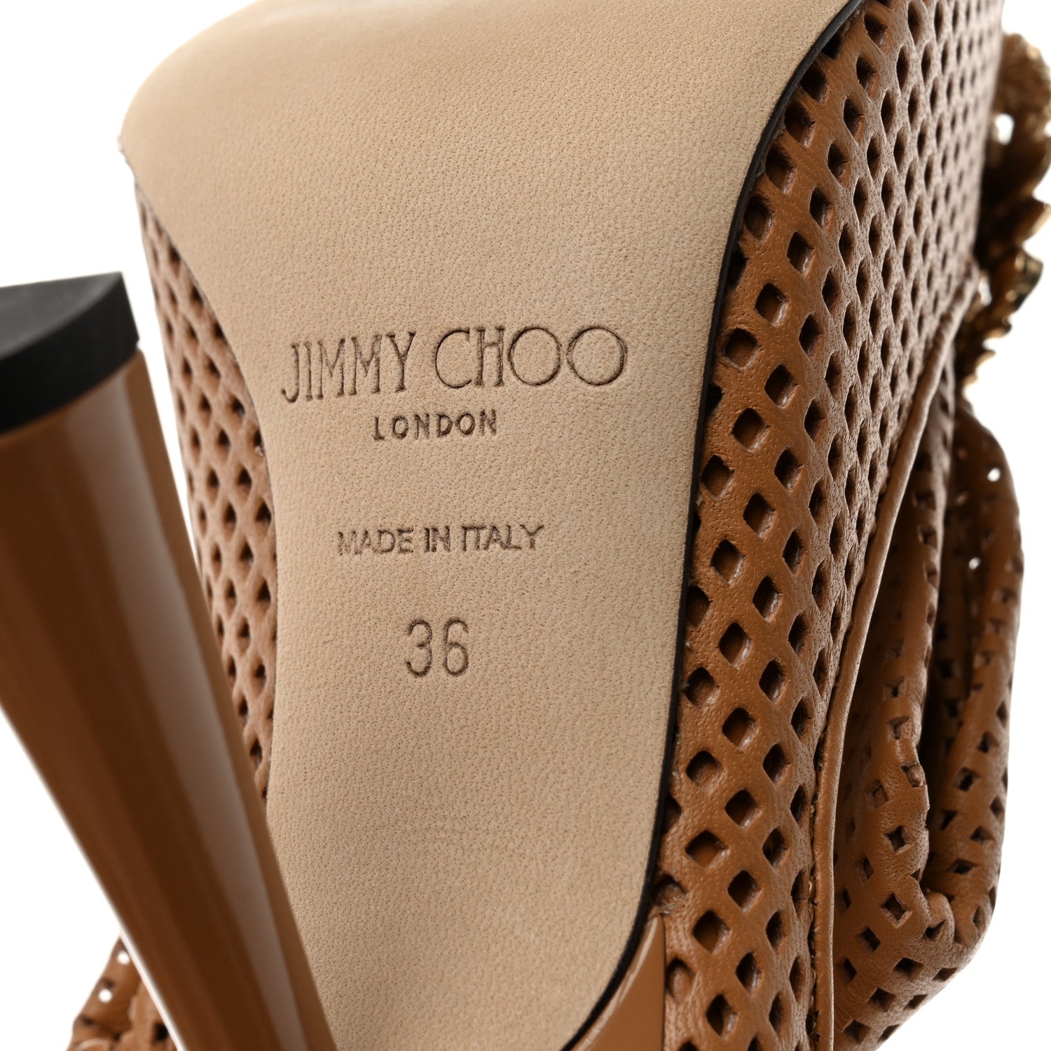 Jimmy Choo Calfskin Crystal Embellished Lyz 100 Pointed Pump 36 Nutmeg 7 of 8