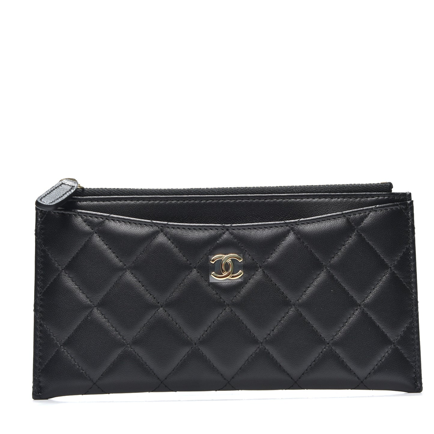 Lambskin Quilted Classic Zip Pouch Black