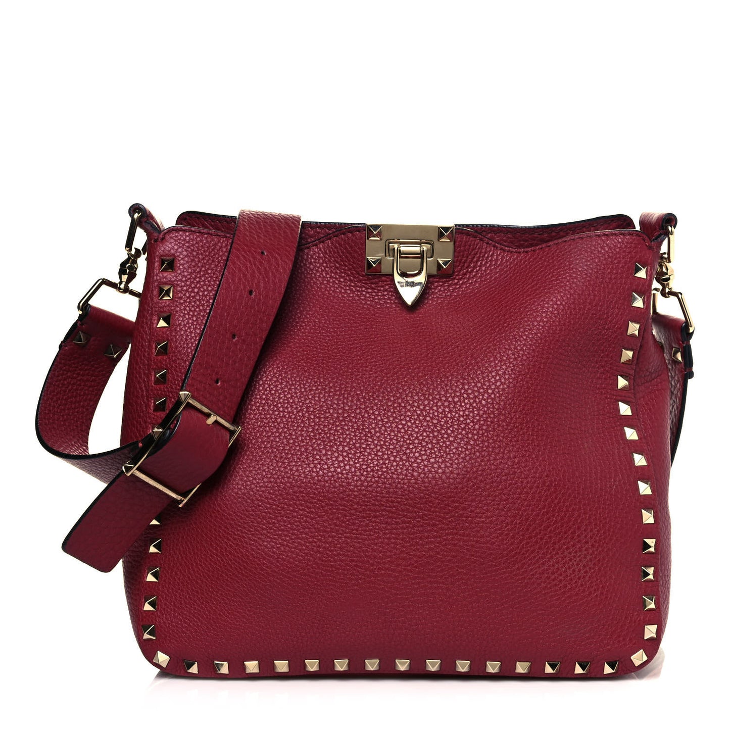 Pebbled Calfskin Small Rockstud Flip-Lock Messenger Bag Rubino