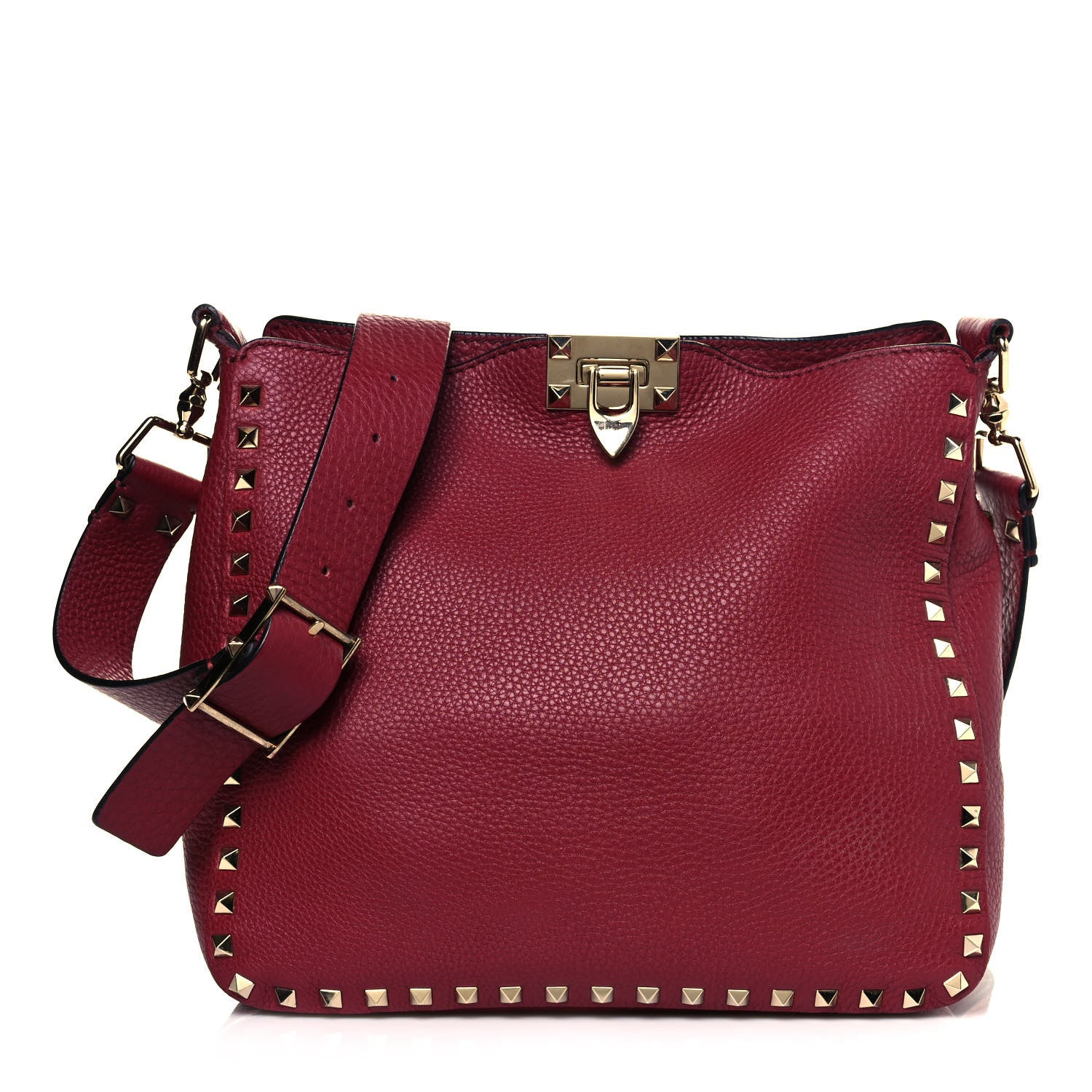 Valentino Garavani Pebbled Calfskin Small Rockstud Flip-Lock Messenger Bag Rubino 1 of 12