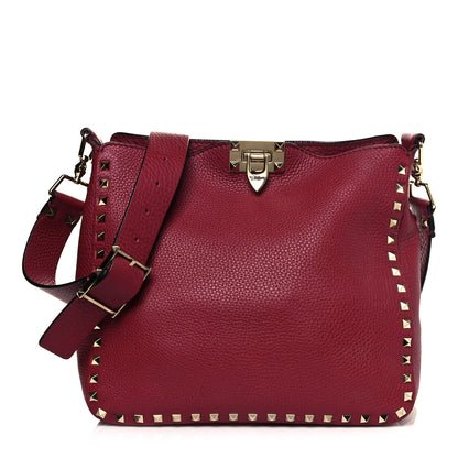Valentino Garavani Pebbled Calfskin Small Rockstud Flip-Lock Messenger Bag Rubino 1 of 12