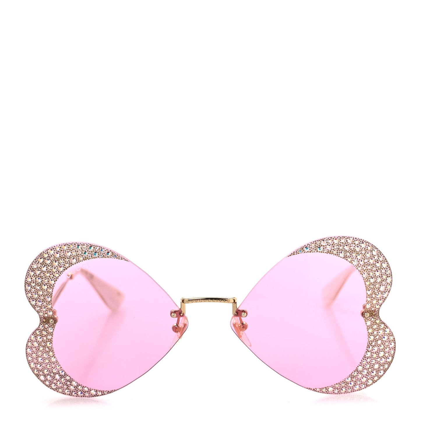 Metal Crystal Heart Frame Sunglasses GG0897S Pink Gold