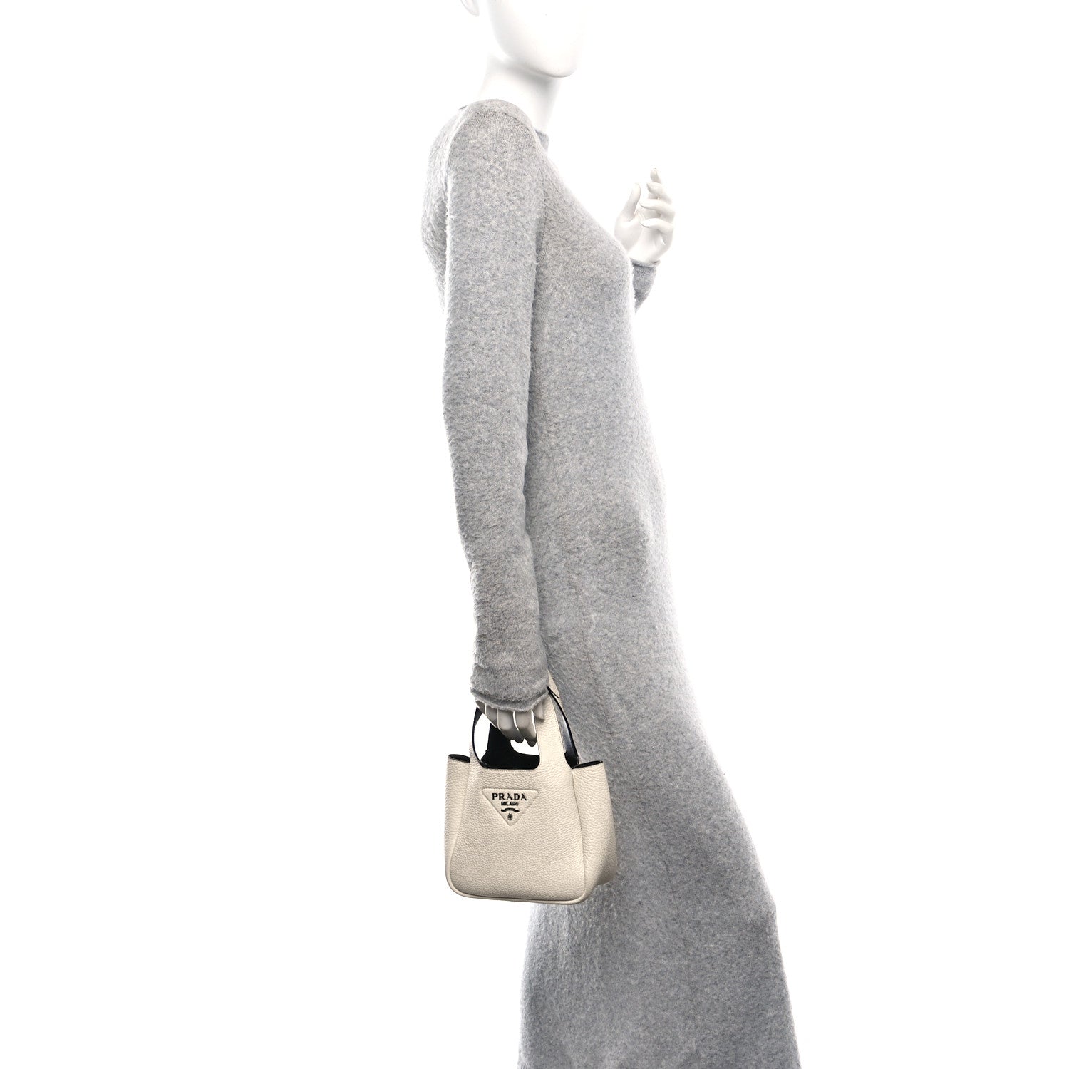 Prada Vitello Daino Soft Mini Dynamique Tote Talco Black 2 of 9