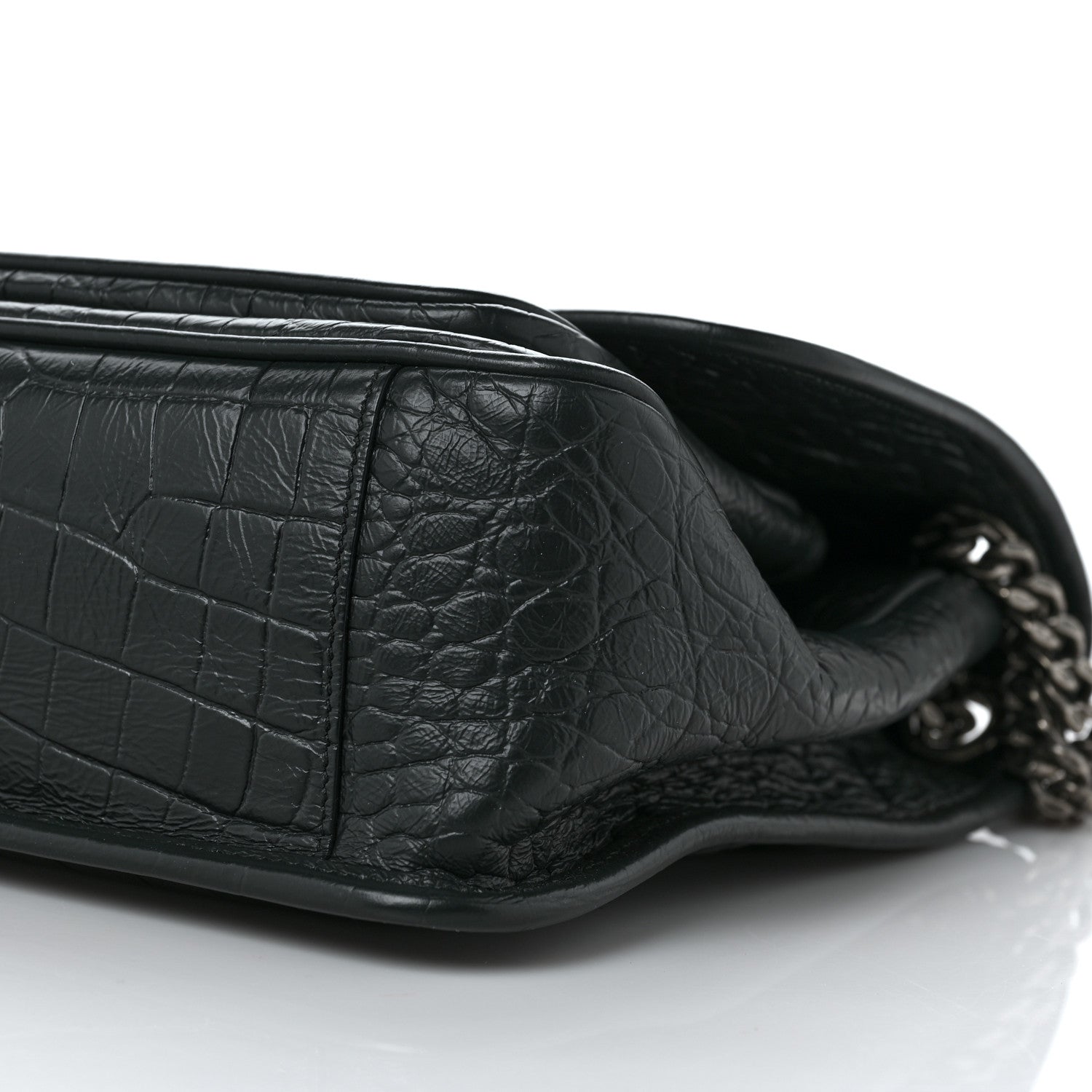 Saint Laurent Calfskin Crocodile Embossed Monogram Medium Niki Chain Satchel Algea 8 of 8