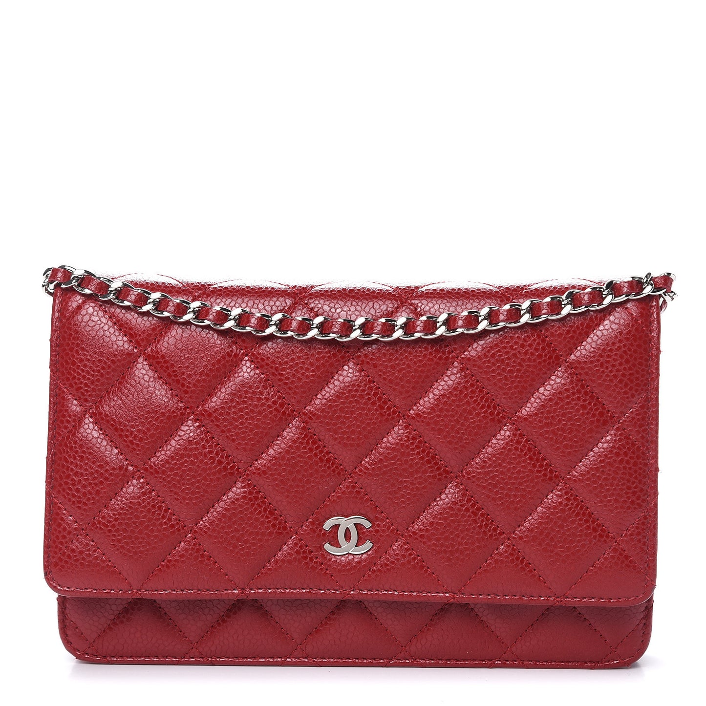 Caviar Quilted Wallet on Chain WOC Red