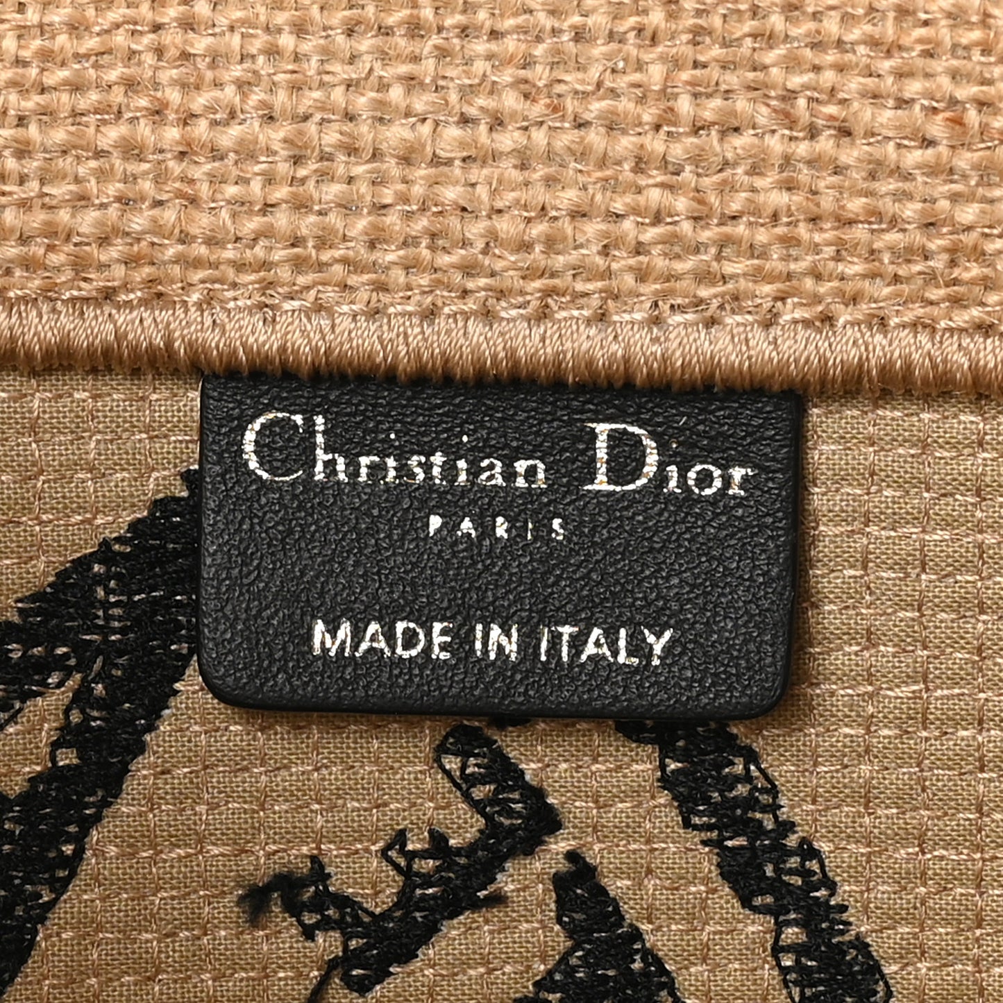 Canvas Jute Embroidered Medium Book Tote Black Beige