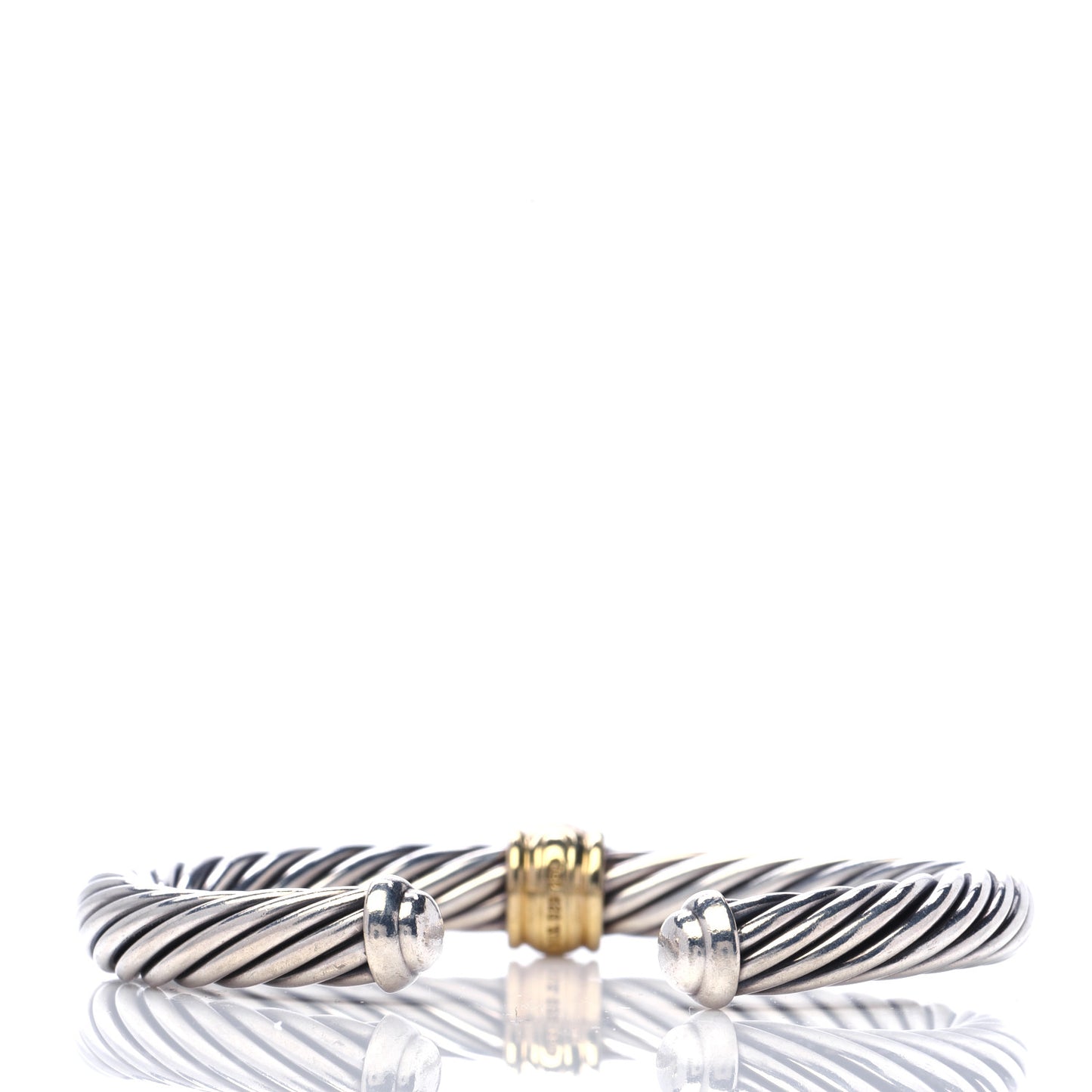 Sterling Silver 18K Yellow Gold Diamond 7mm Cable Classics Station Bracelet