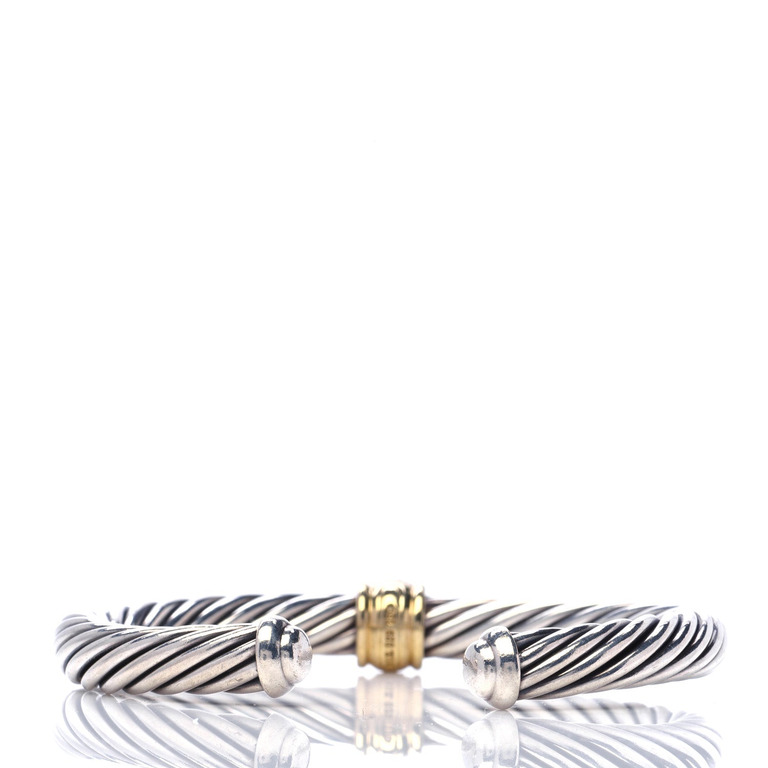 David Yurman Sterling Silver 18K Yellow Gold Diamond 7mm Cable Classics Station Bracelet 3 of 6