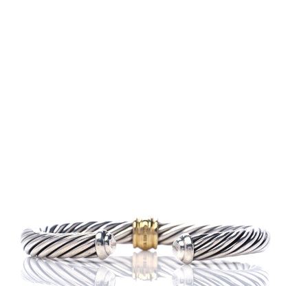 David Yurman Sterling Silver 18K Yellow Gold Diamond 7mm Cable Classics Station Bracelet 3 of 6