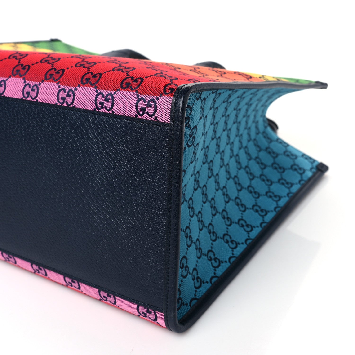 Gucci Monogram Multicolor Textured Dollar Calfskin Medium Retro Interlocking G Tote Bag Blue Rainbow Light Blue 9 of 10