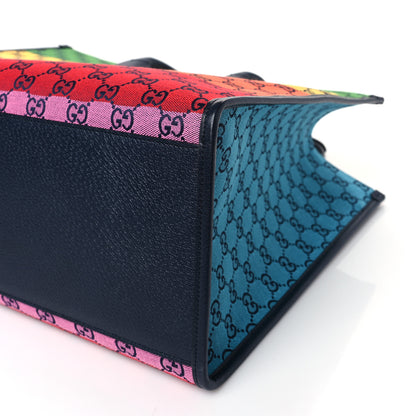 Gucci Monogram Multicolor Textured Dollar Calfskin Medium Retro Interlocking G Tote Bag Blue Rainbow Light Blue 9 of 10