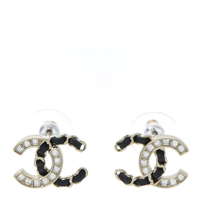 Chanel Crystal Baguette Lambskin Chain CC Vintage Allure Stud Earrings Black Gold 1 of 5