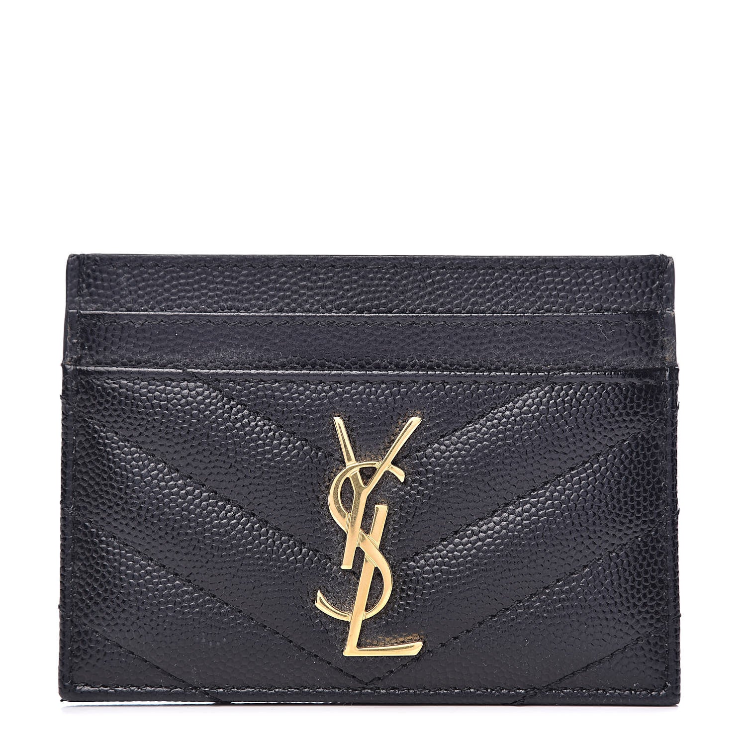 Saint Laurent Grain De Poudre Matelasse Chevron Monogram Credit Card Case Black 1 of 8
