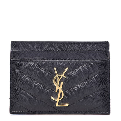 Saint Laurent Grain De Poudre Matelasse Chevron Monogram Credit Card Case Black 1 of 8