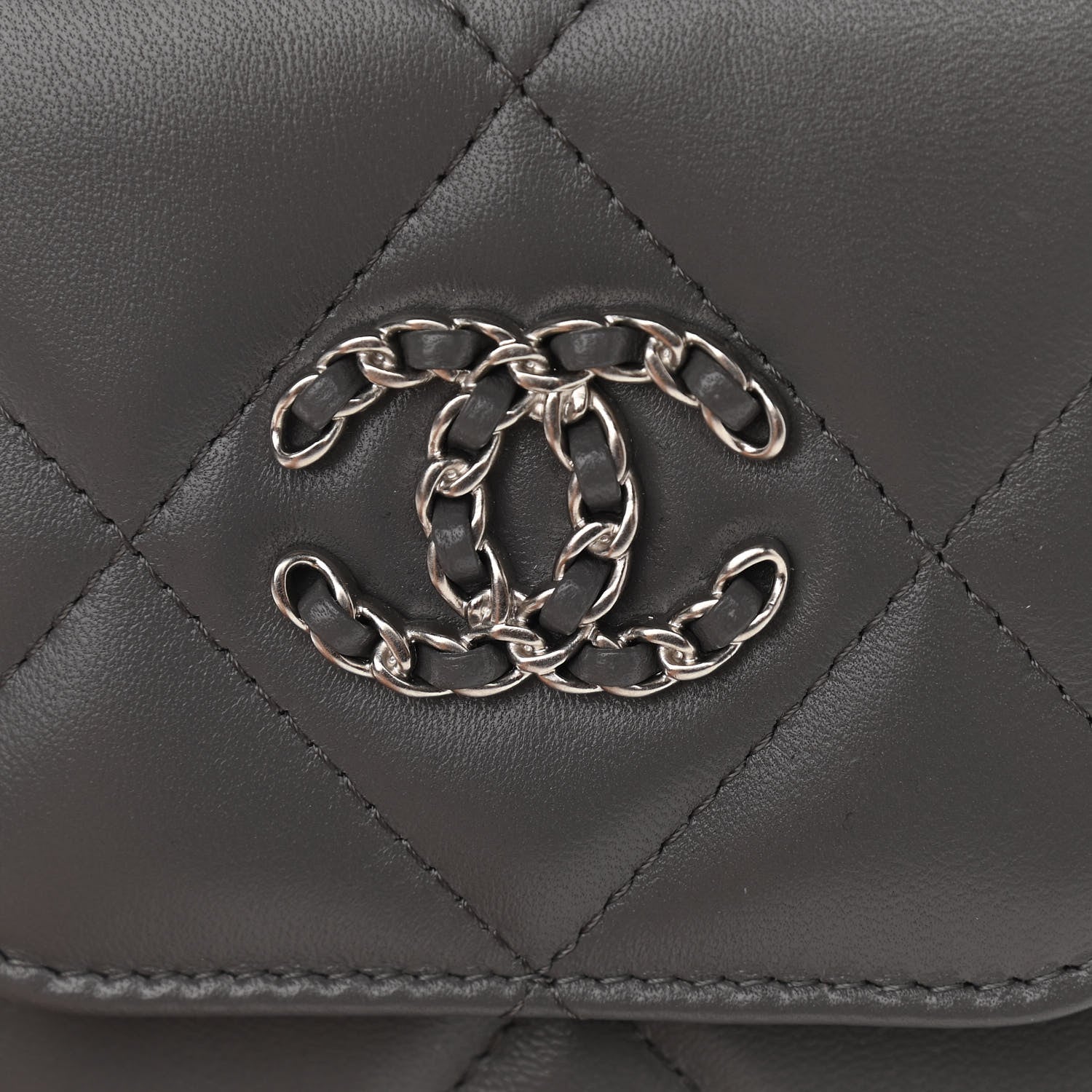 Chanel Lambskin Quilted Chanel 19 Phone Holder With Chain Grey 12 of 15